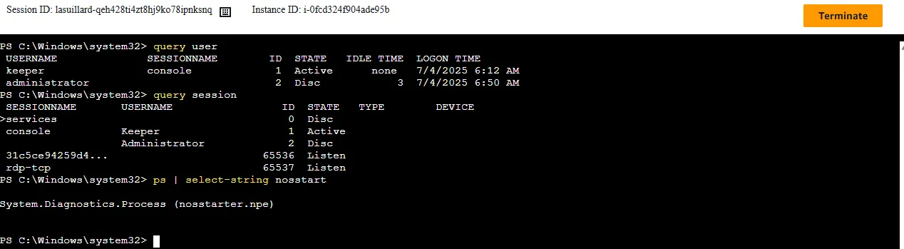 콘솔 세션 확인