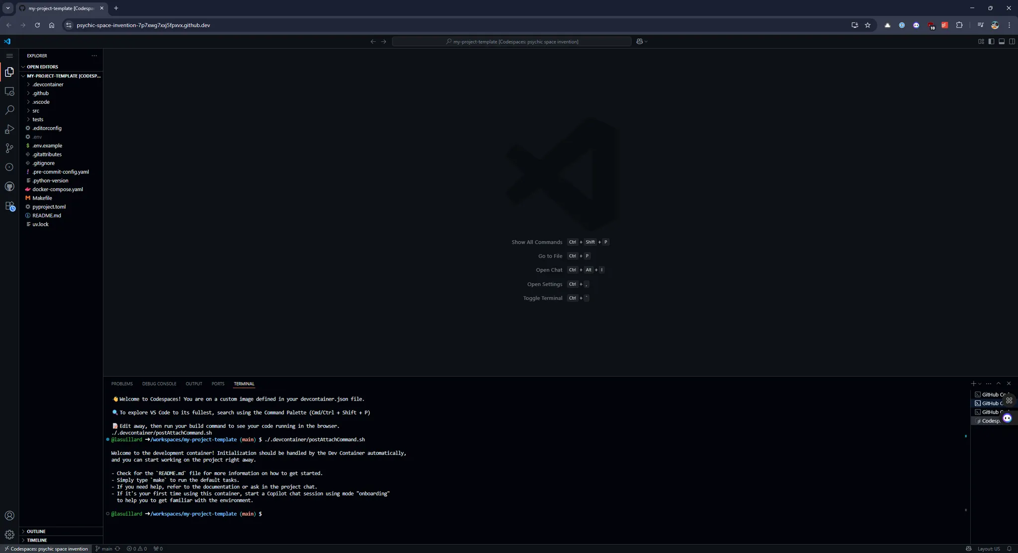 Attached to Codespaces
